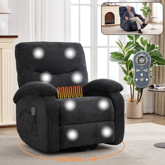 Multi-Function Massage Recliner Chair with 360 °   Swivel, Rocking, Heat & Vibration – Oversized Comfort for Living Room, Office