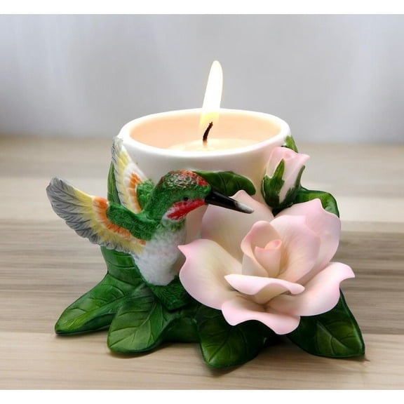 Ceramic Hummingbird With Peace Rose Votive Candle Holder, Home Decor, Vintage Decor, Gift for Her, Gift for Mom