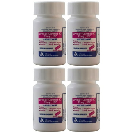 Diphenhydramine 25 mg Generic Benadryl Allergy Medicine and Antihistamine 100 Minitabs per Bottle PACK of (The Best Otc Allergy Medicine)
