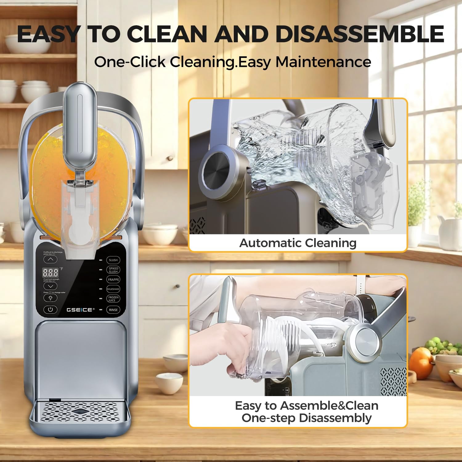 Slushie Machine 101oz No Ice Needed, Slushy Machine for Home with Portable Handle-Gray, Frozen Drink Machine with 5 Preset Programs for Margaritas, Frappés, Milk Shake and More, LED Display
