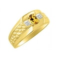 thumbnail image 4 of RYLOS Men's Rings Yellow Gold Plated Silver Classic Nugget 6X4MM Oval Gemstone & Diamond Ring Citrine November Birthstone Ring Size 8, 4 of 7