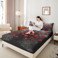 thumbnail image 4 of Homewish Red Floral Rose Full Size Sheets 4-Piece for Boys Girls,Gothic Style Breathable Bed Sheets,Romantic Valentine Lightweight Sheet Sets,Super Cozy Room Decor, 4 of 7