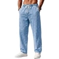 thumbnail image 2 of Mens Jeans Washed Denim Wide Leg Trousers Loose Fit Casual Denim Pants Drawstring Elastic Waist Straight Leg Pants, 2 of 6
