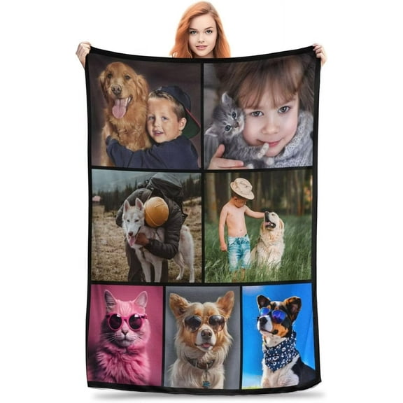 AISENIN Custom Blanket with 7 Photos Personalized Throw Blankets Add Design Your Text Logo Picture Customizable Soft Warm Air Conditioner Blanket for Creative Souvenir Sofa Decoration