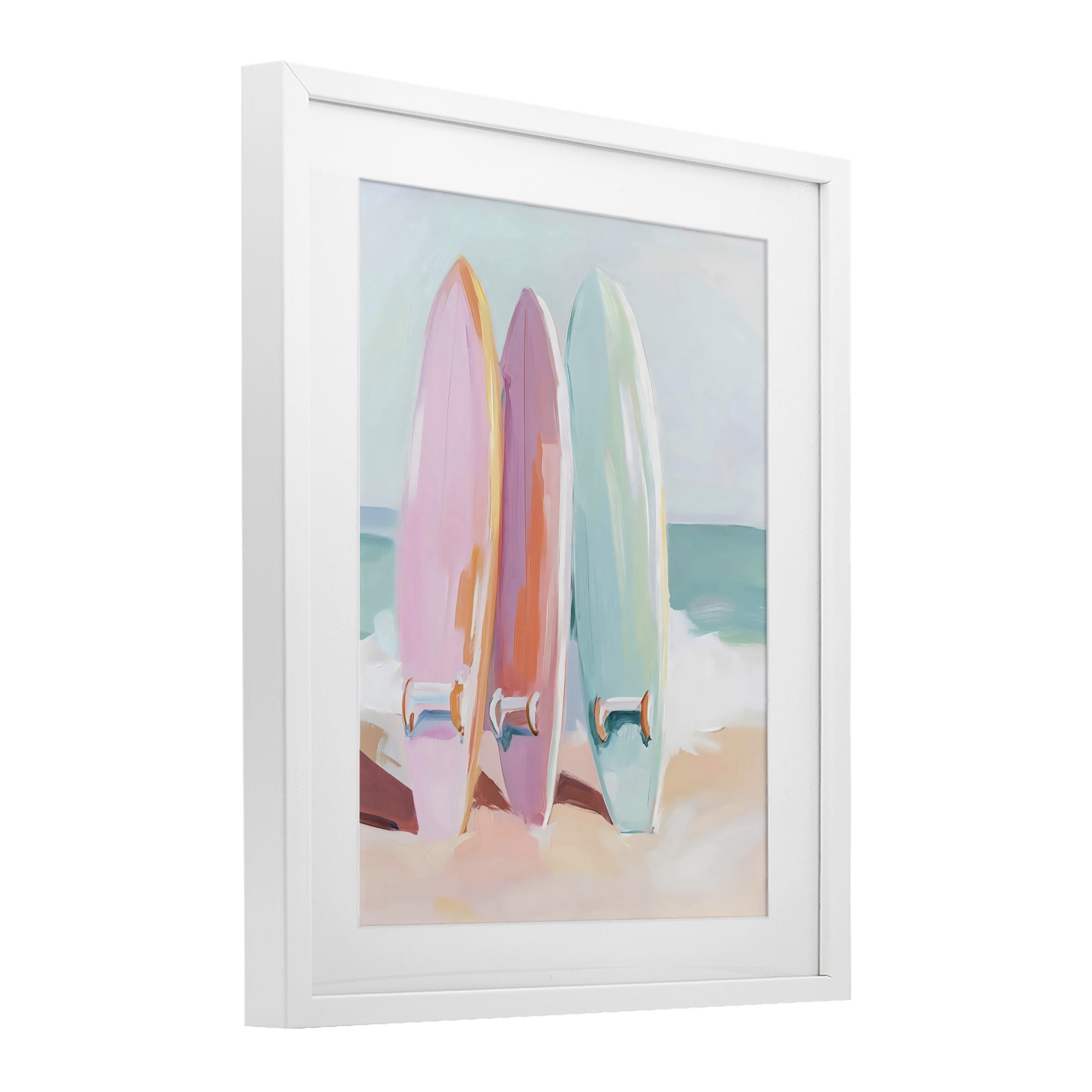 Stupell Industries Pastel Surfboards on Sandy Beach White Framed Print Under Glass, design by The Prints Vibe