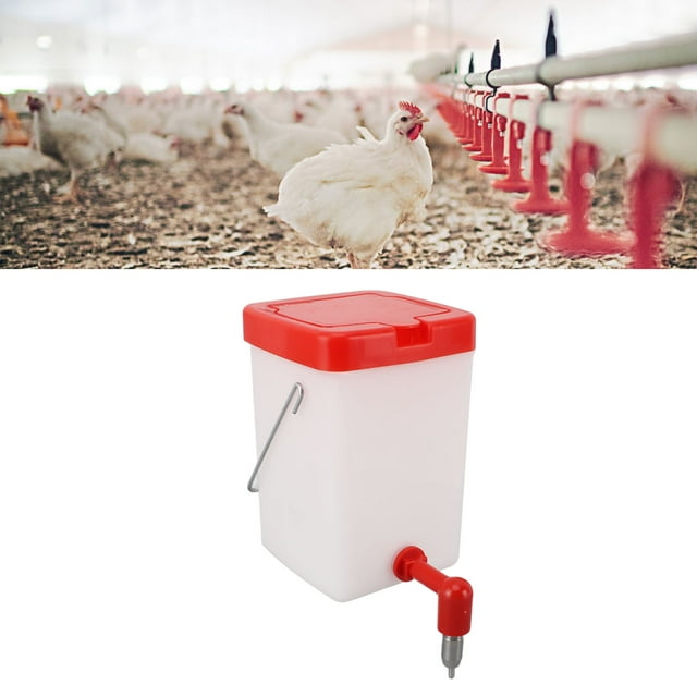 Chicken Feeder, Hanging Poultry Drinker Chicken Waterer Nipples Poultry Waterer Leak Proof Large Capacity Poultry Bucket Waterer Set for Farm Chickens, Ducks, Geese, Turkey