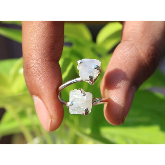 Heaven Crafts Raw Rainbow Moonstone Ring Solid 925 Sterling Silver Bohemian Jewelry Gift for Her