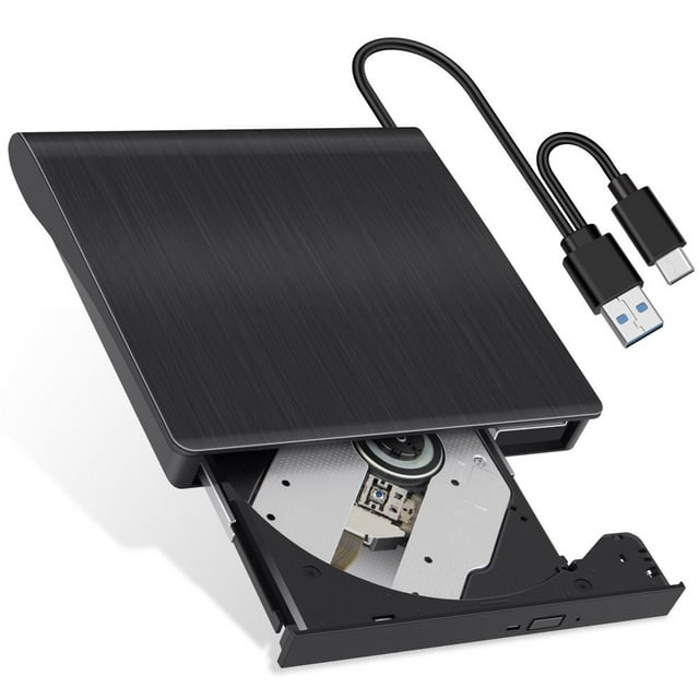 HLONK External CD DVD Drive USB 3.0 & USB-C Portable USB DVD CD ROM +/-RW Optical Disk Drive Player Burner for Laptop Mac Computer M&ac-Book Pro/Air Windows 11/10/8/7 Desktop PC