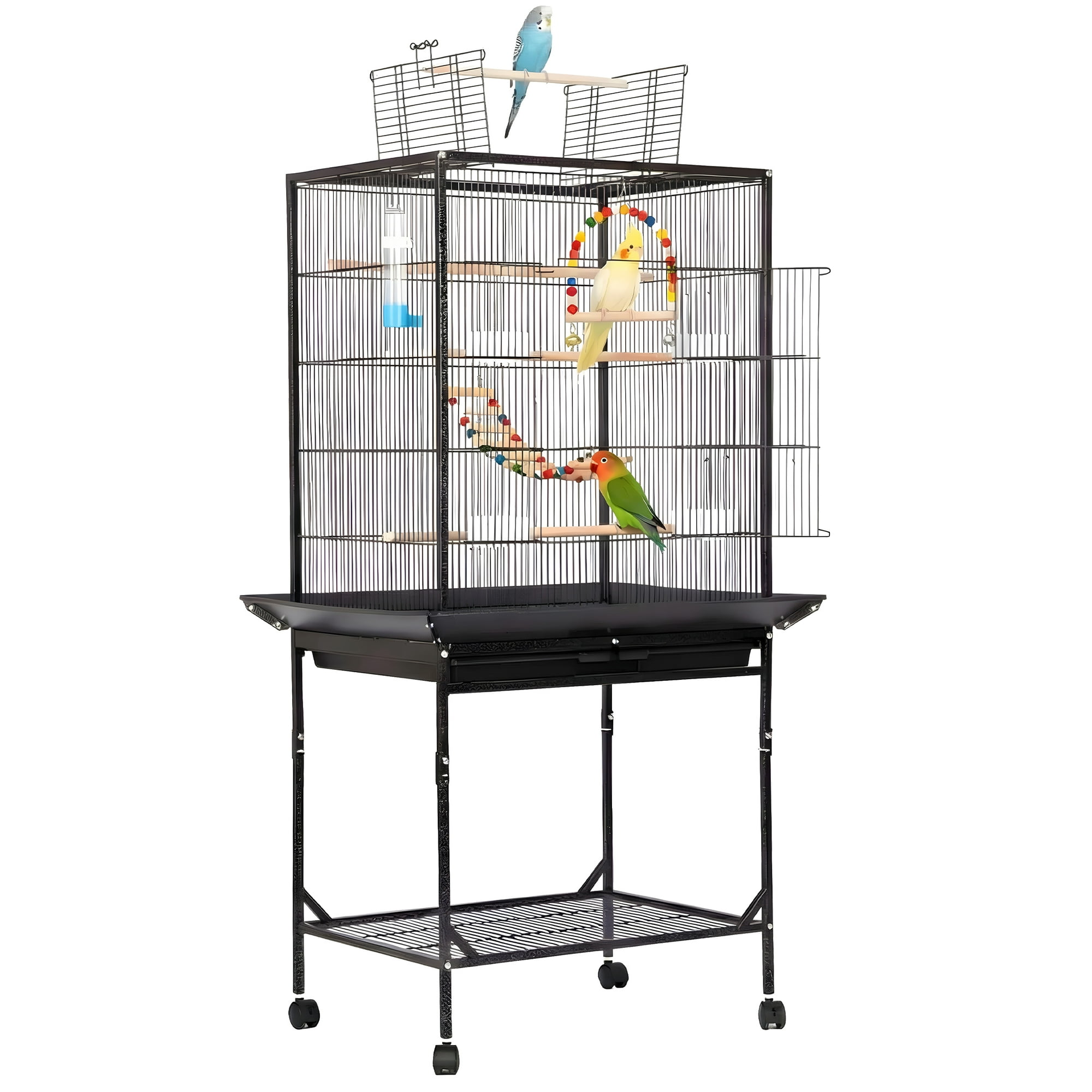 DualFerv 59"H Large Rolling Metal Pet Cage for Birds or Small Animal, Black