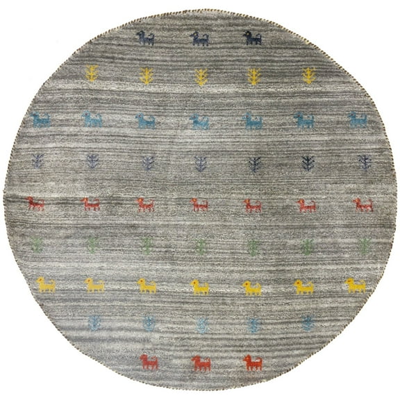 Gray Pictorial Tribal 5X5 Indo-Gabbeh Oriental Round Rug