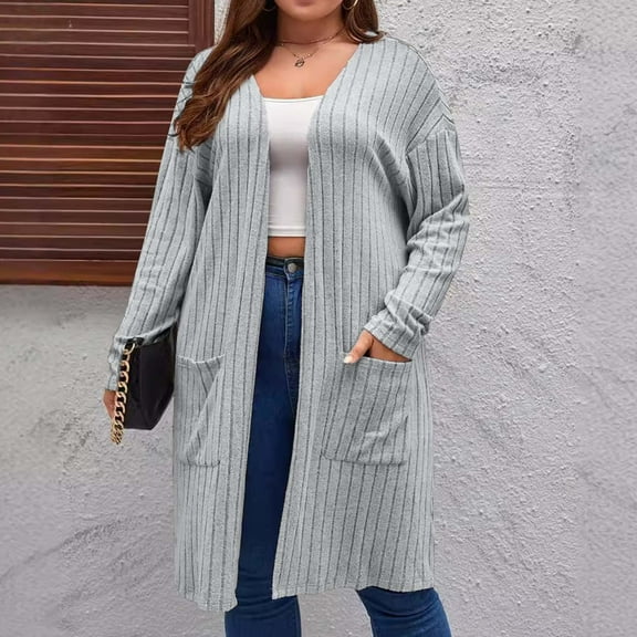 jjayotai Plus Size Jackets for Women, Solid Basic Knitted Cardigan Casual Loose Fit Blouse Trendy Fall Winter Long Coat
