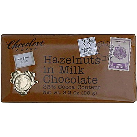 Chocolove Milk Chocolate Bar Hazelnut 3.2 oz (Best Milk Chocolate Bar In The World)