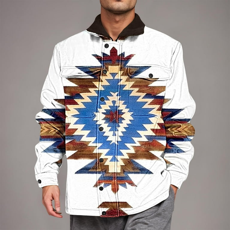 BiZtdJrK Mens Aztec Fleece Jackets Vintage Print Long Sleeve Warm