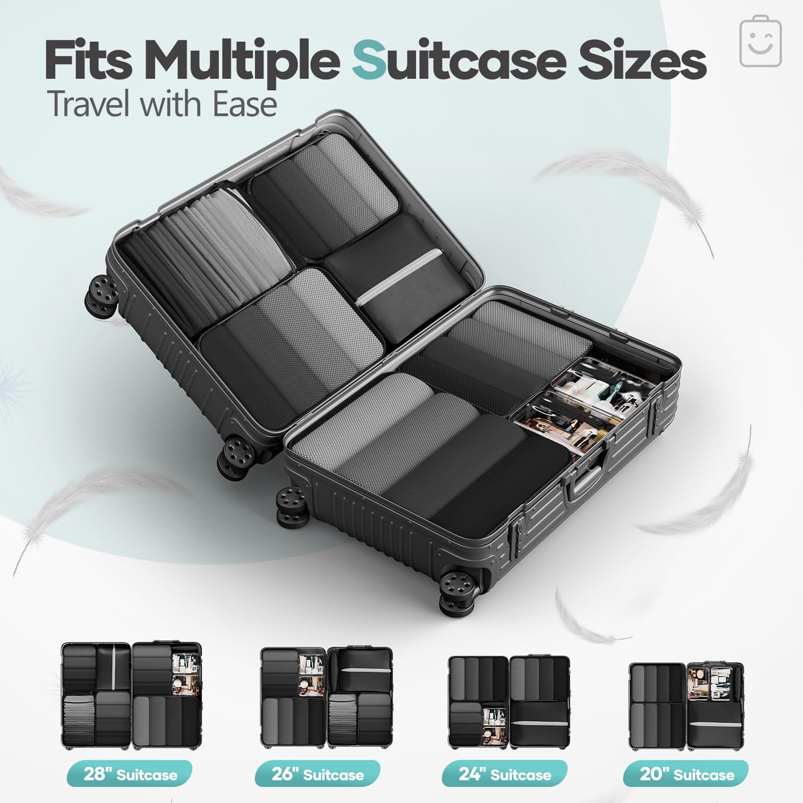 9/11 Set Packing Cubes For Travel Compressible Expandable Large Luggage Suitcase Organizer Bags Clothing Durable Space Saver Storage With Toiletry Bags(black)