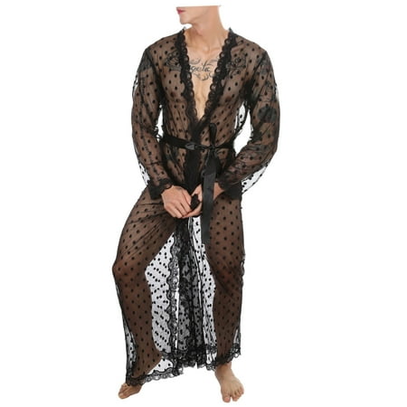 

VerPetridure Thongs for Men Pack Cotton Underwear Sexy Panties for Men Men s Long Lace Bathrobe Transparent Kimono Slit T-pants Set Perspective Cotton Underwear