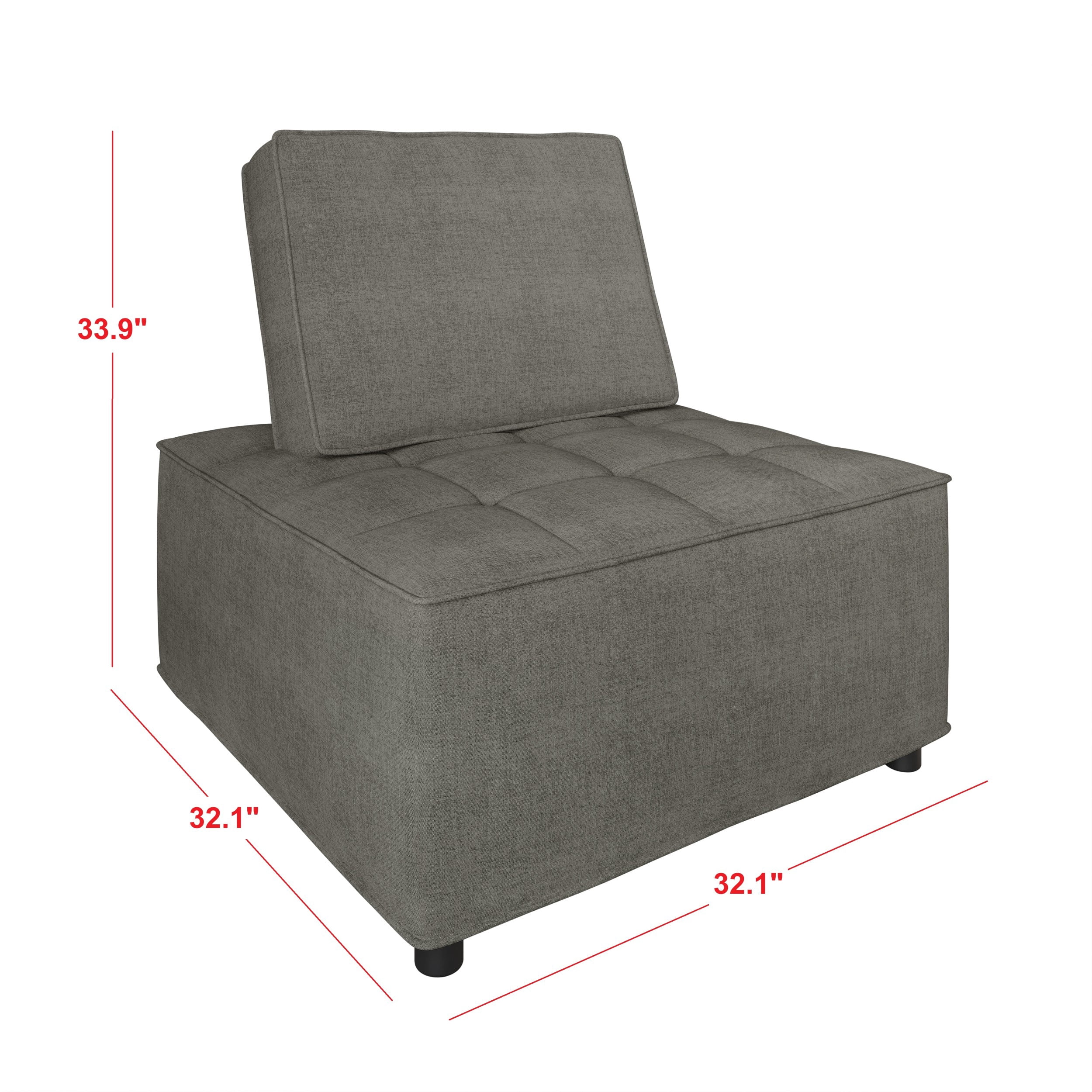 Home Design Lancy Linen Tufted Square Accent Chair for Living Room, Bedroom, and Office, Gray