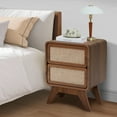 thumbnail image 3 of YOCWO Linen Nightstand with 2 Drawer for Bedroom, Mid Century Bedside Table with Curved Edges, Walnut, 15.75"W, 21.66"H, 3 of 8