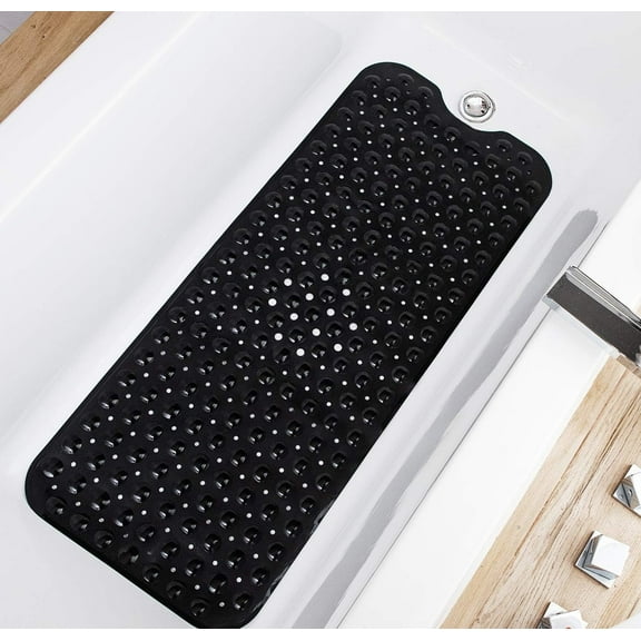 Bathtub Mat for Shower,Non-Slip Bath Tub Mat,39 x 16 Inch Extra Long Shower Mat for Bathroom,Machine Washable, Black