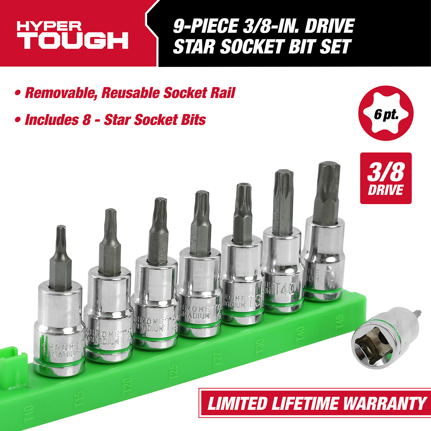Hyper Tough 9-Piece Star Socket Bit Set, 3/8 Inch photo 3