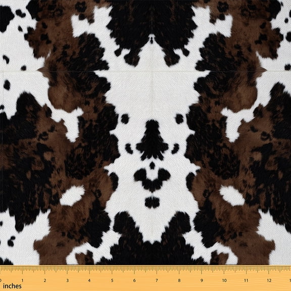 Castle Fairy Cow Print Fabric by the Yard 1 Yard,Animal Print Home Decor Fabric by the Yard,Black Brown Room Decor Fabric by the Yard,Microfiber Boys Bedroom Decor