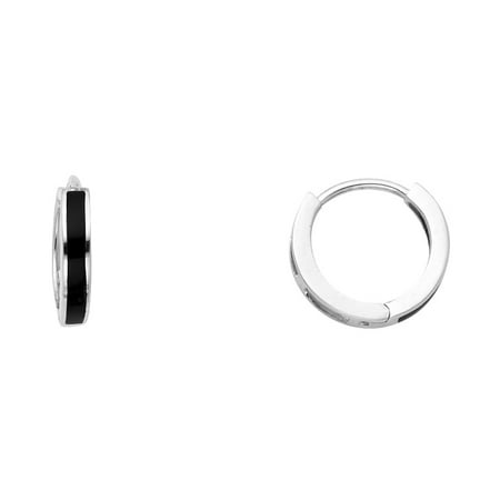 - Small Onyx Huggie Hoop Earrings Solid 14k White Gold Huggies Round Black Stylish Polished Tiny 10 mm