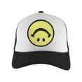 thumbnail image 1 of Gravity Threads Upside Down Smile Face Adjustable Trucker Hat - Black/White, 1 of 2