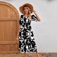 thumbnail image 4 of Women's Floral Print Smocked Waist Midi Dress, Puff Sleeve V-Neck Summer Casual Dress, 4 of 5