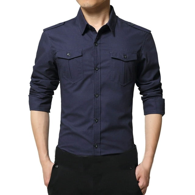 pstuiky camisas de hombre de manga larga, Blusa informal de manga larga con botones y parches lisos para hombre Tops de talla grande para hombre xxxl