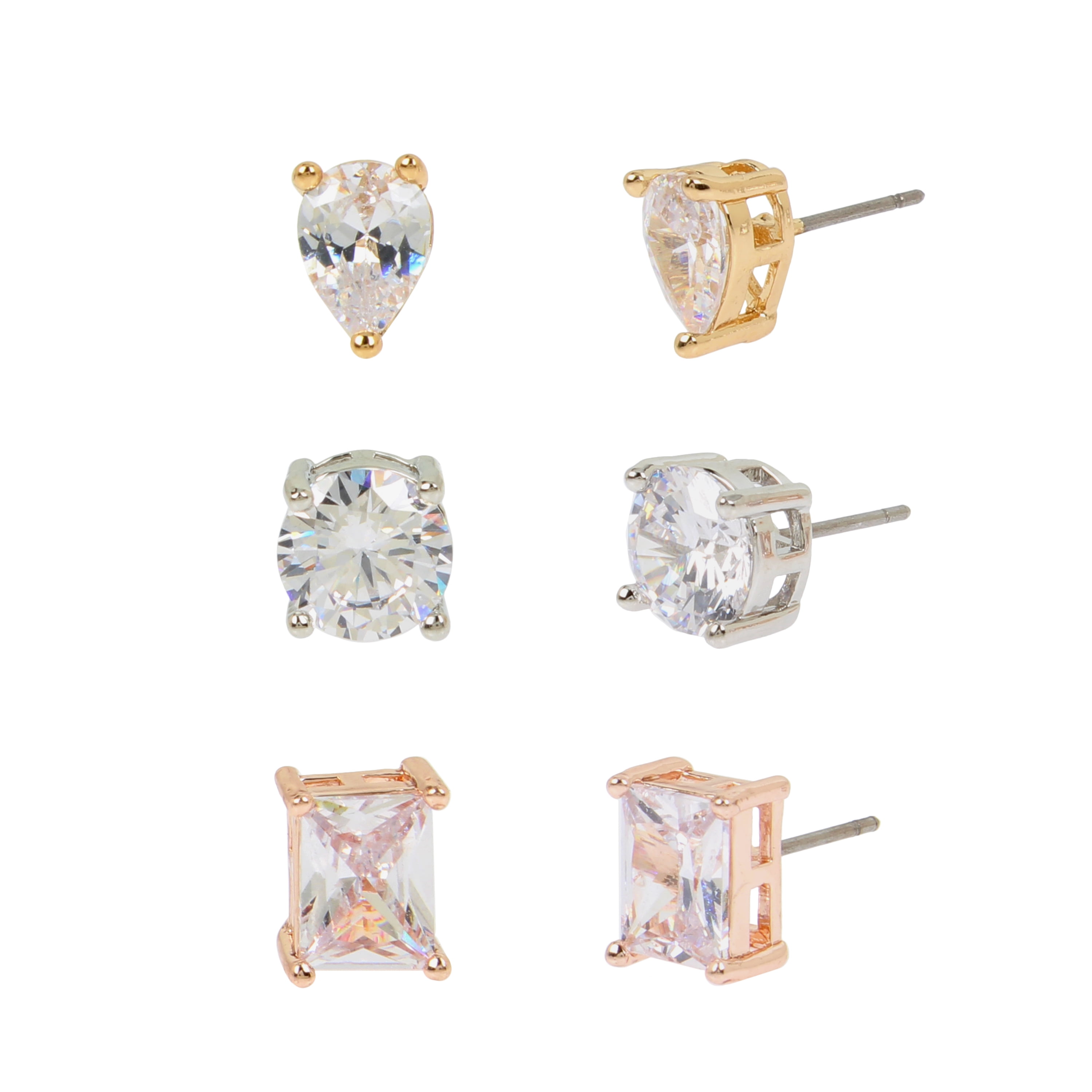 Mixed CZ Stone Stud Earrings Set