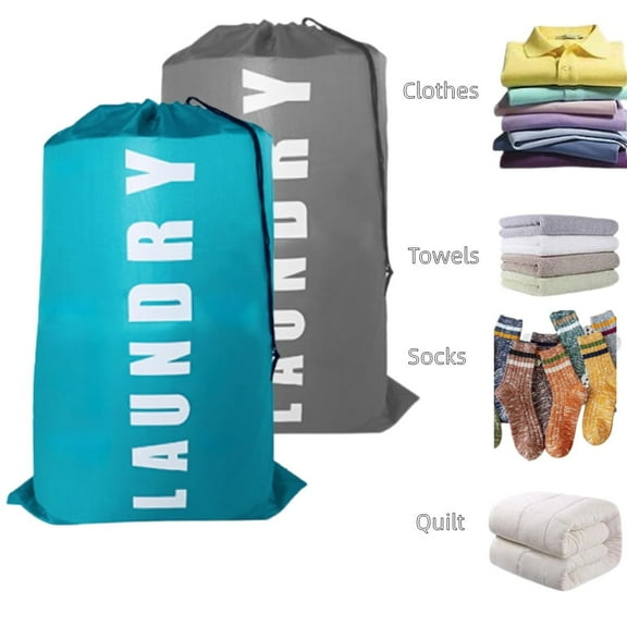 Laundry Bag, Heavy Duty Travel Laundry Bags, Laundry Bags for Dirty Clothes, Large Capacity Laundry Bags, Dirty Clothes Organizer with Drawstring,2Pack, Blue&Gray,24" x 36"