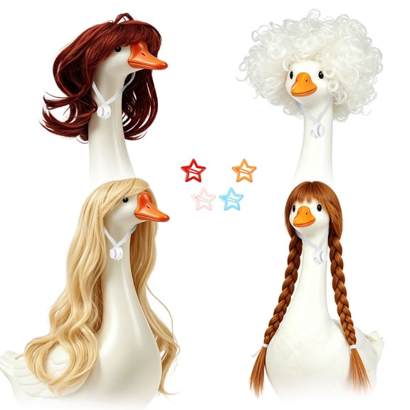 4Pcs Porch Goose Wig with Star Hair Clip for 17 Inch to 23 Inch Statue Fashion Lawn Goose Wig Outdoor Statue Decorative Accessories for Yard Garden Porch