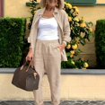 thumbnail image 1 of Conjunto De Pantalones Minimalistas Sólidos De Dos Piezas, Camisa De Manga Larga Con Botones Y Bolsillos Inclinados, Pantalones De Cintura Elástica, Ropa De Mujer, 1 of 4