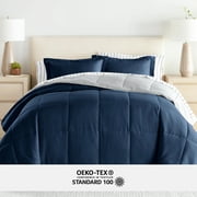 Noble Linens 7 Piece Bedding Bundle, Reversible Comforter and Patterned Sheet Set, Queen