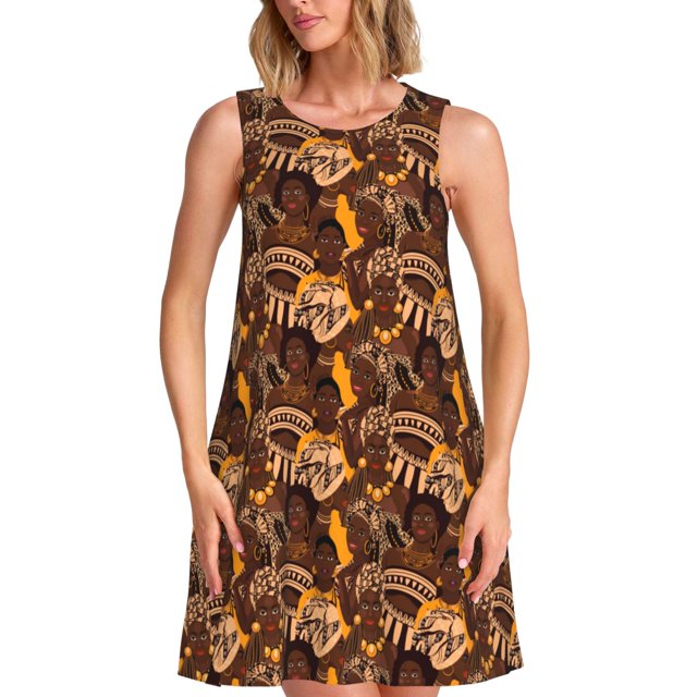 Balery Beautiful Ethnic African Women Vestidos de verano para mujer con estampado: vestido holgado sin mangas, vestido playero informal y cómodo para días calurosos.
