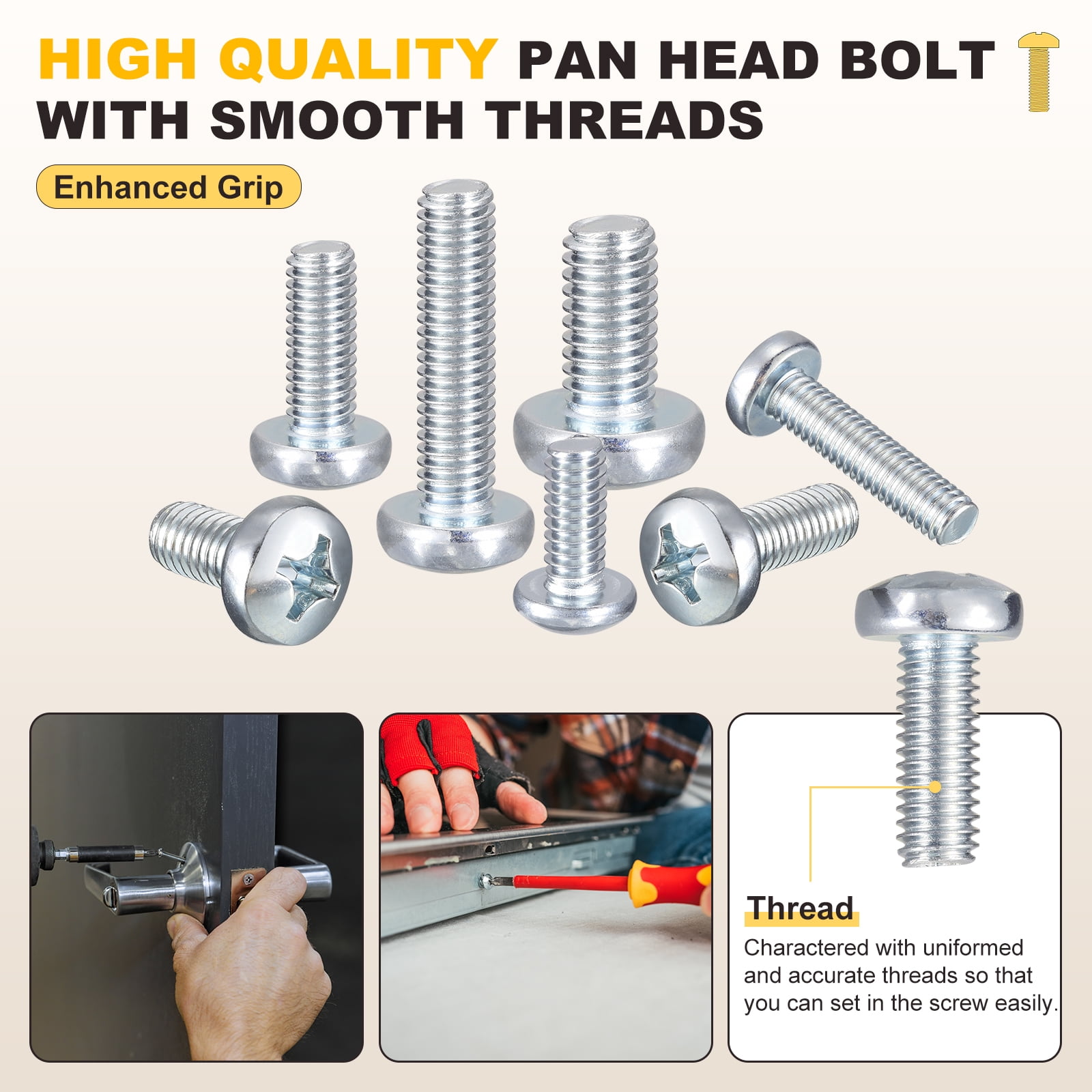 Uxcell Phillips Pan Head Machine Bolts (#10-24x2-1/2") 50Pcs, Carbon Steel Pan Head Mounting Screws - for Home Door Window Installment Electrical DIY, Zinc Coated