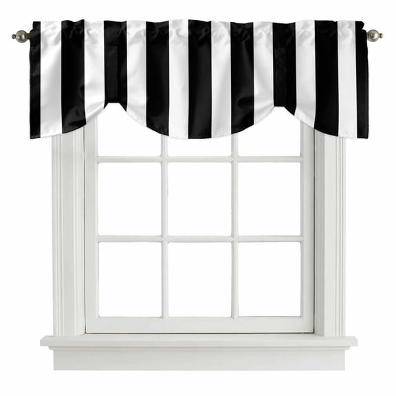 Classic Black and White Stripes Tie Up Valance for Windows Adjustable Curtain Valance Rod Pocket Balloon Shade Window Treatment for Kitchen Living Room Bedroom 42x18inch