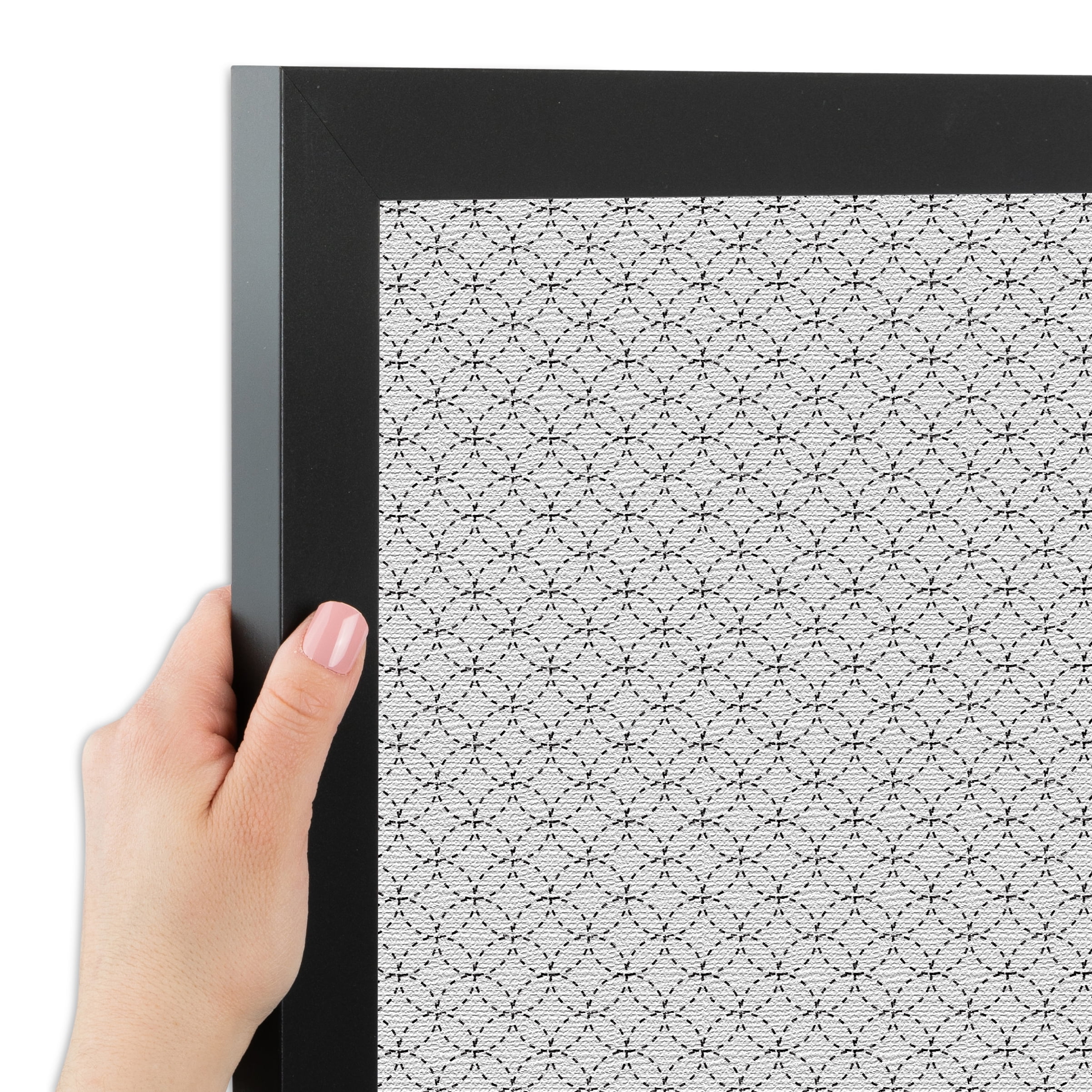 PinPix 40x28 Custom Cork Bulletin Board B W Circles Poster Board Has a Fabric Style Canvas Finish, Framed in B W Circles, by ArtToFrames (PinPix-117)
