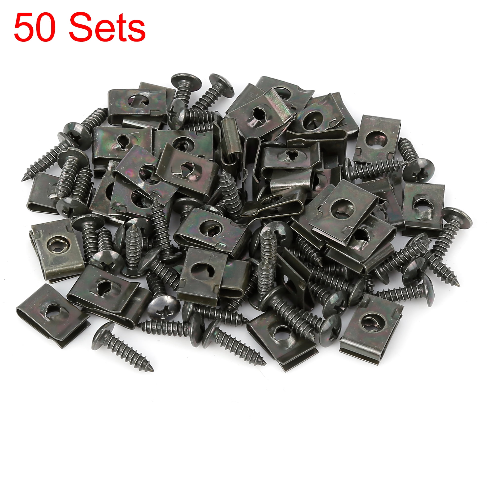300pcs U Nut Clips,Clip Nut and Screw Assortment Kit 4 Sizes Auto Car Clips  Fasteners with Screws Set in Store Case for Auto Bumper Dash,Interior Trim  