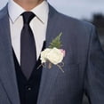 thumbnail image 4 of Coolmade 2Pcs Rose Boutonniere Buttonholes Groom Groomsman Best Man Rose Wedding Flowers Accessories Prom Suit Decoration (Hydrangea Rose), 4 of 6
