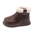 thumbnail image 2 of Kids Ankle Boots Winter Fleece Lined Faux Leather Booties Round Toe Soft Sole Comfortable Warm Boots Brown 6 Little Kids, 2 of 7