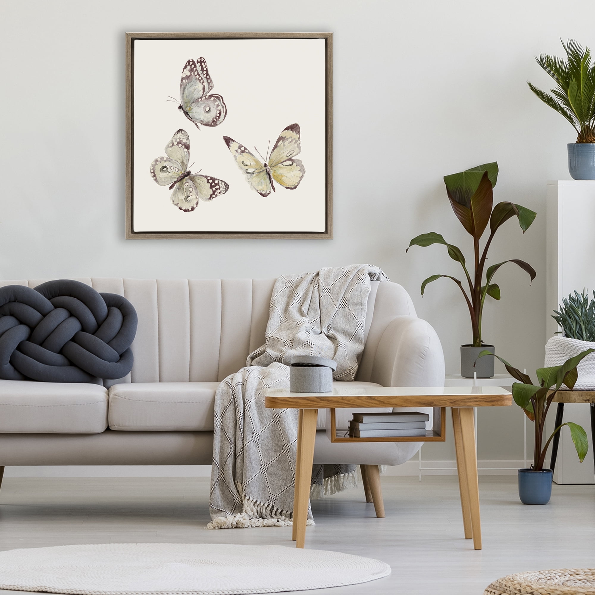 Stupell Industries Isolated Butterflies on Beige Brown Framed Floater Canvas Wall Art, design by Patricia Pinto
