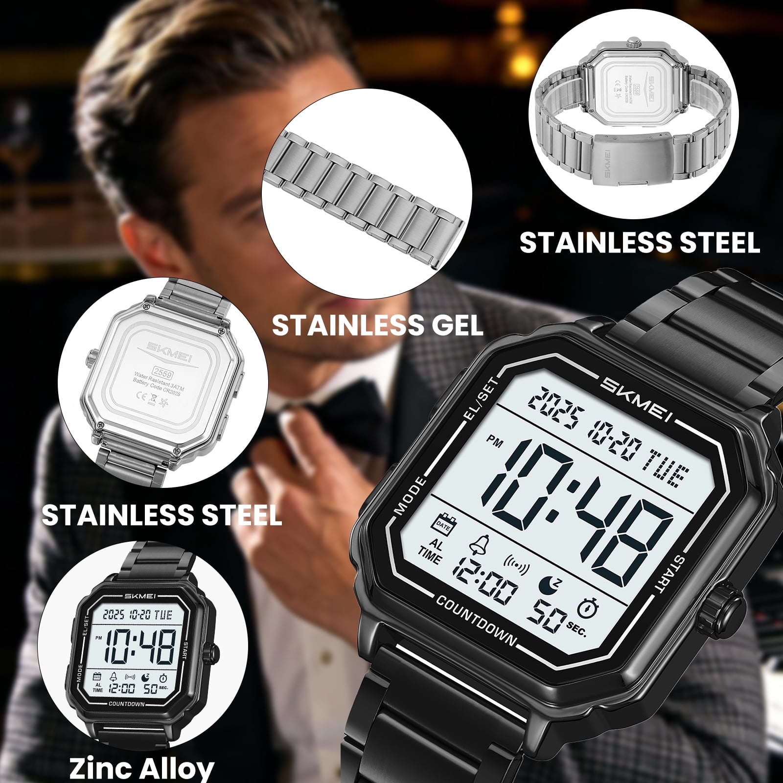 SKMEI Mens Digital Watch Sports Waterproof Outdoor Large Face Military Watches for Men with Stopwatch LED Back Ligh Alarm