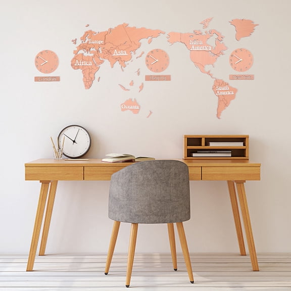 LEORX Living Room Clocks Wall Clock Brown World Map Display 1 Set