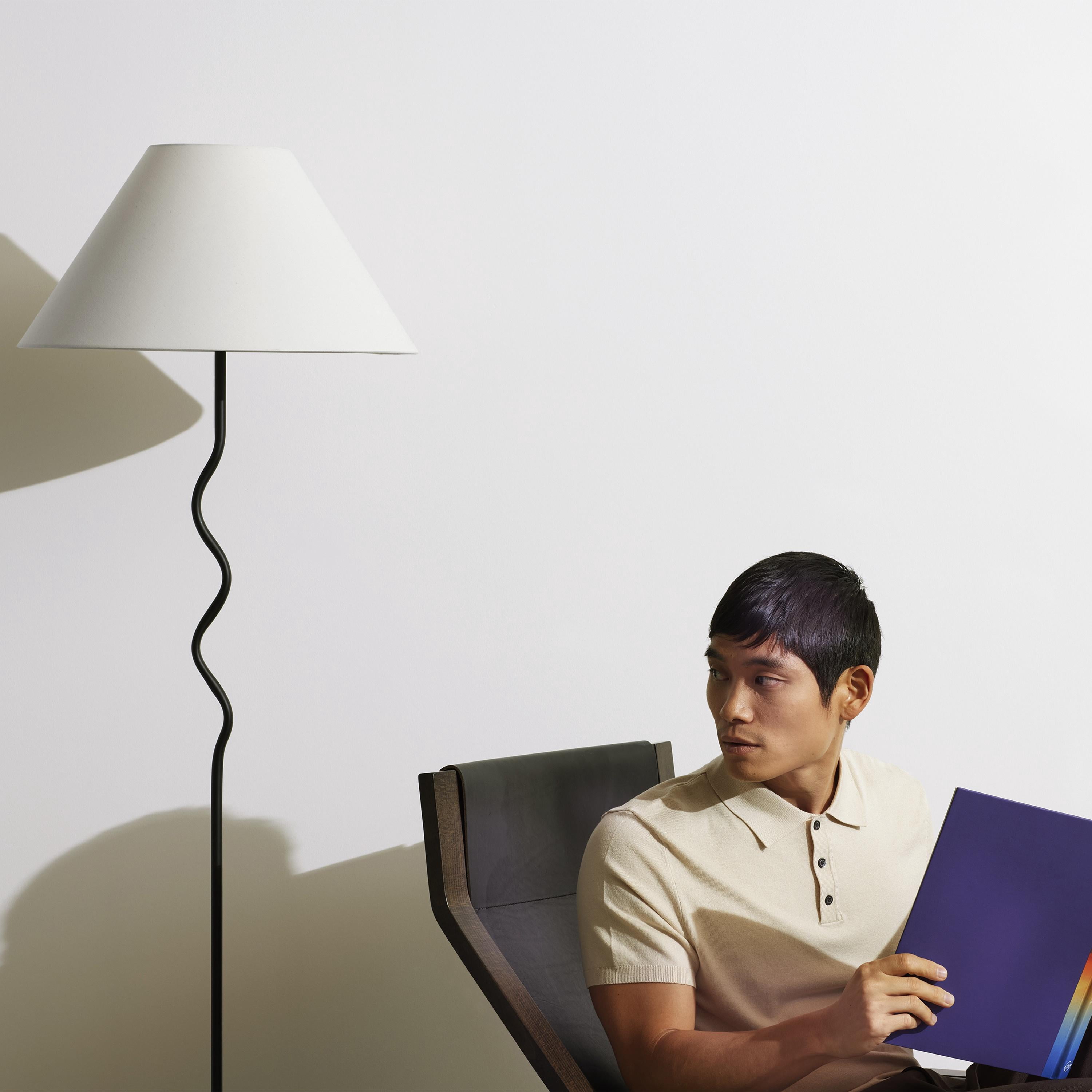 Brightech Squiggle 62" LED Floor Lamp with Twisting Base and Ivory Empire Shade - Black