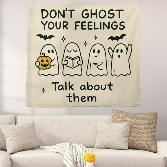 TiniDecor Don’t Ghost Your Feelings Tapestry, 30"x40" Minimalist Cute Ghost Wall Hanging, Mental Health Decor