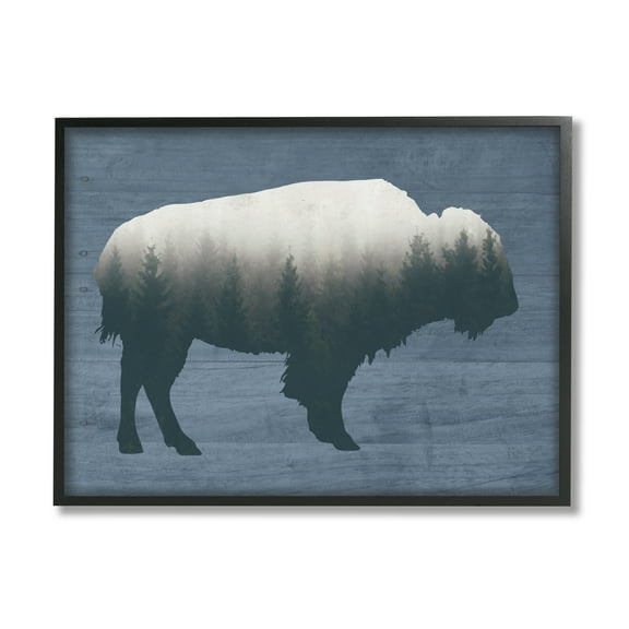 Stupell Industries Rustic Bison Shape Silhouette Forest Trees Pattern Graphic Art Black Framed Art Print Wall Art, Design by Lettered and Lined