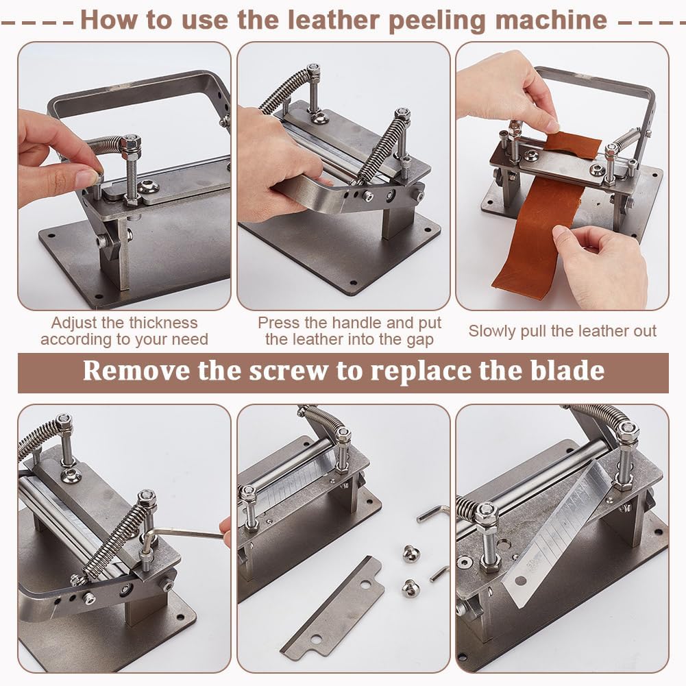 Manual Leather Peeling Machine Stainless Steel Leather Peeling Skiving Machine with 10pcs Blades Leather Peel Working Tools Manual Leather Splitter