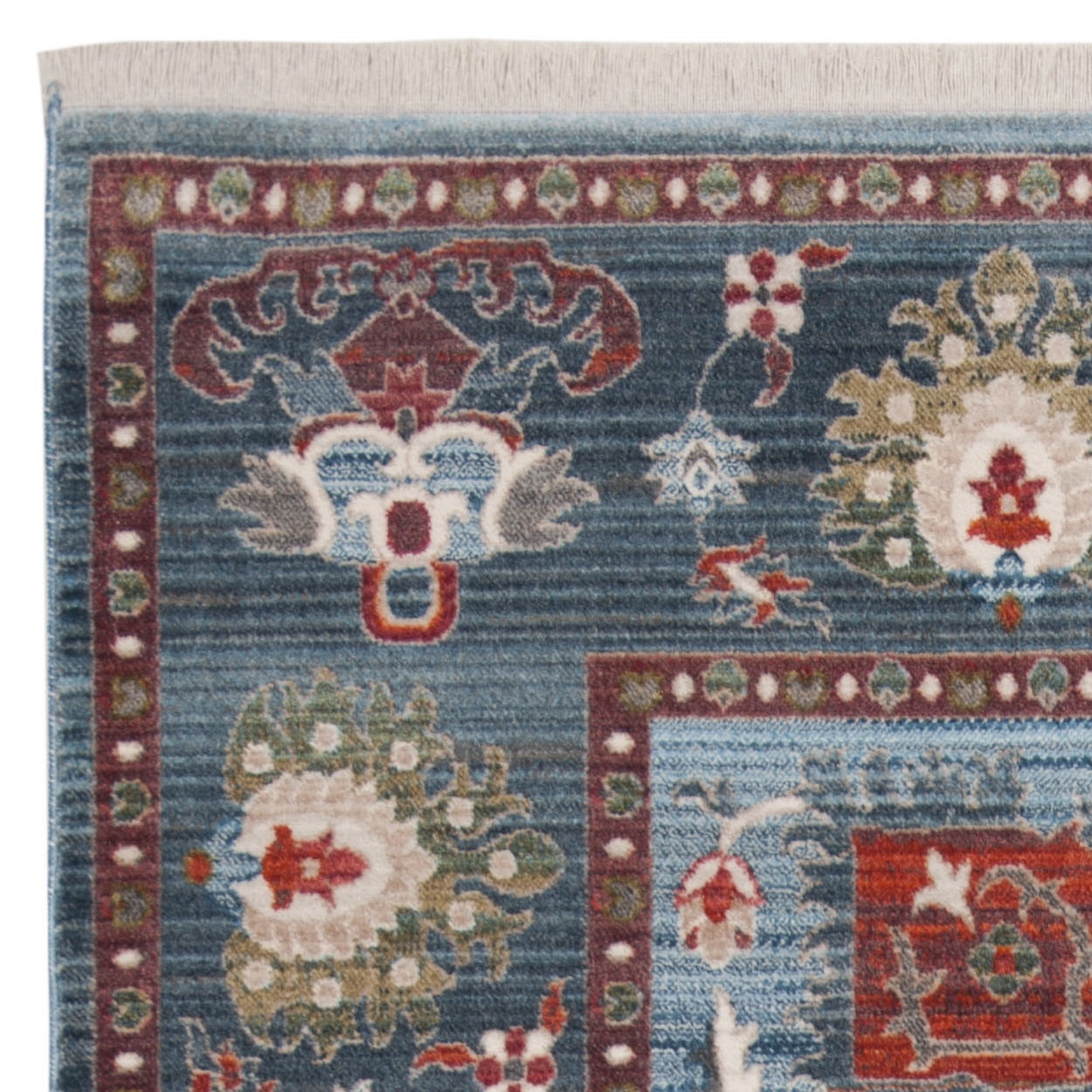 SAFAVIEH Vintage Persian Yvonne Floral Bordered Polyester Area Rug, Blue/Light Blue, 4'x6'