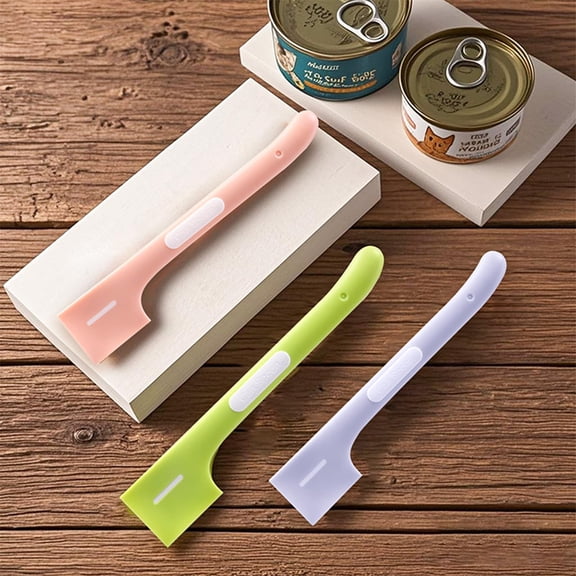 Silicone Pet Food Spoon Canned Food Spatula For Cat Dog Wet Food Feeding Durable Silicone Scraper Long Handle Can Opener Tool Green