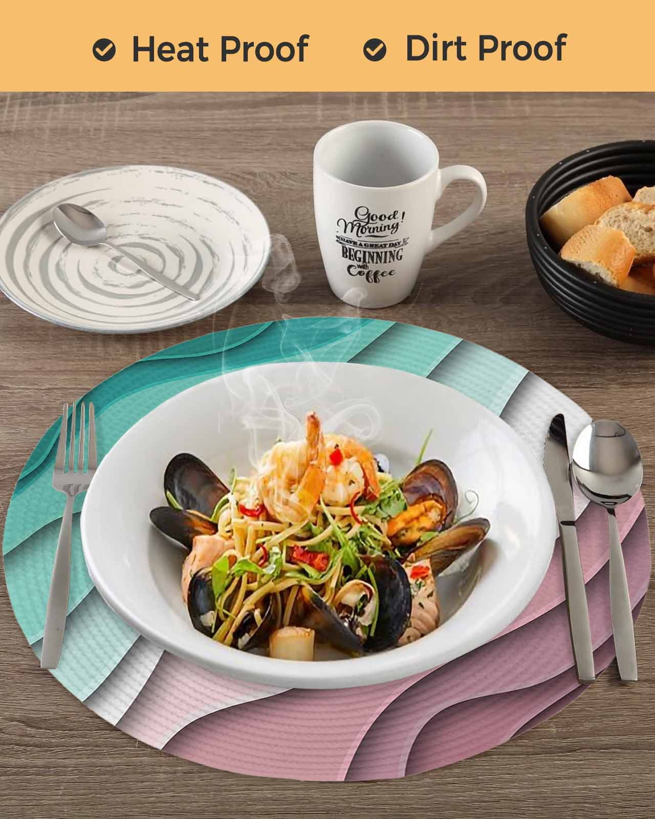 Round Placemats Aqua Green Modern Geometric 15 inch Set of 4 Table Mats for Dining Table Abstract Beach Heat Resistant Non-Slip Kitchen & Home Decorative Place Mat Set